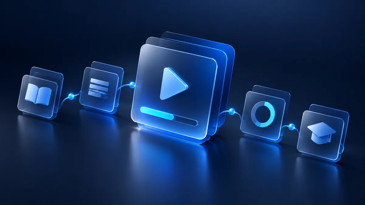 Abstract blue illustration of connected learning modules